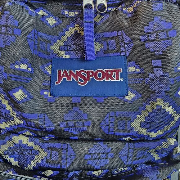 JanSport Big Student Backpack Navy Purple Black Aztec Pattern School Play Bag - Picture 3 of 8